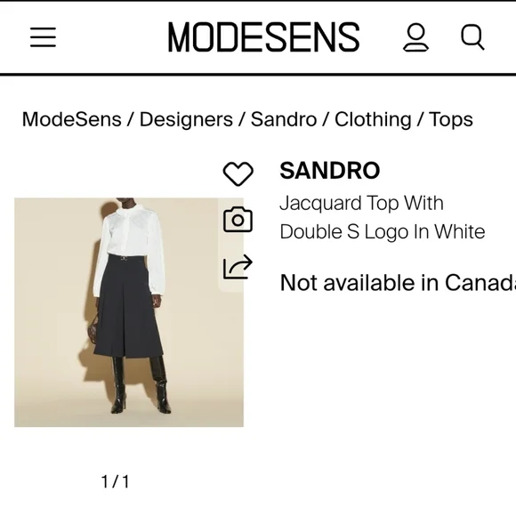 Sandro Jacquard Blouse Double S Logo Pleated Collar Puff Sleeves White 2 Medium - Picture 16 of 16